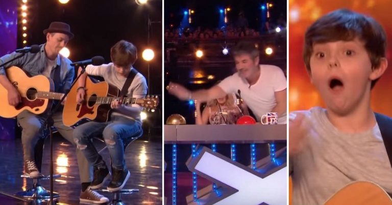 Az édesapa kisfiával áll a színpadra: a közönség tapsorkánja egyszerűen nem akar szűnni, Simon pedig odarohan megölelni őket