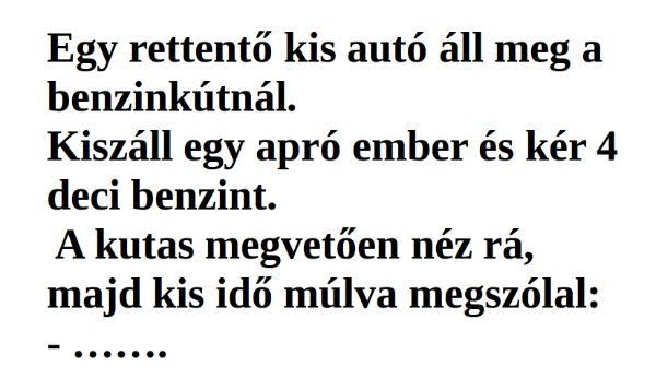 Vicc: Egy nagyon-nagyon kicsi autó hajt be a benzinkúthoz