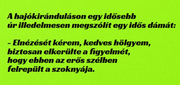 VICC: A hajókiránduláson egy idősebb úr illedelmesen megszólít egy idős dámát