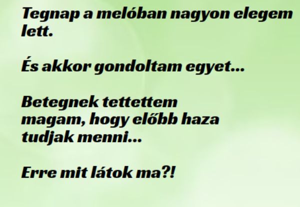 VICC: Tegnap munkában betegnek tettettem magam