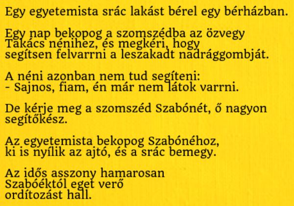 VICC: Egy egyetemista bekopog a szomszédba az özvegy Takács nénihez