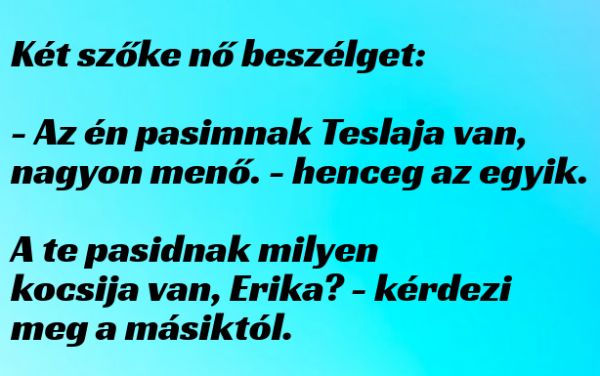 VICC: Két szőke nő beszélget:  – Az én pasimnak Teslaja van