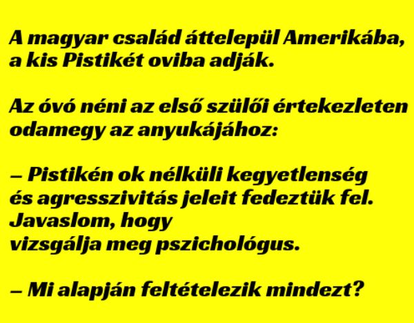 VICC: Óvónő: Pistikén ok nélküli kegyetlenség és agresszivitás jeleit fedeztük fel