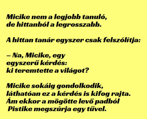 VICC: Micike nem a legjobb tanuló, de hittanból messze ő a legrosszabb