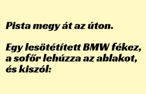 VICC: Pista megy át az úton, egy BMW-s fékez, lehúzza az ablakot, és kiszól