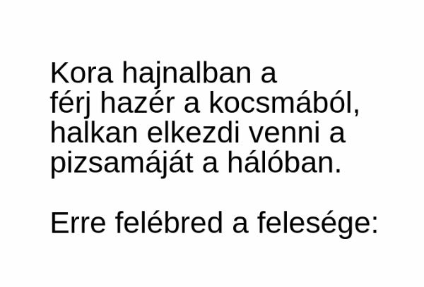 VICC: Kora hajnalban a férj hazér a kocsmából, halkan elkezdi venni a pizsamáját a hálóban