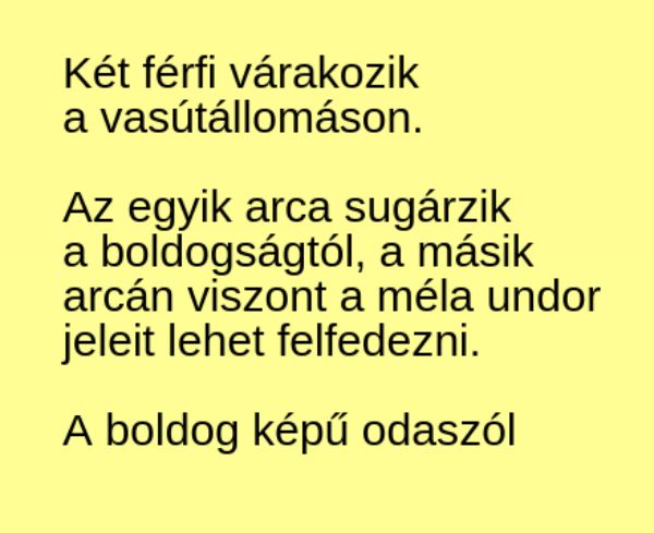 VICC: Két férfi várakozik a vasútállomáson. Az egyik arca sugárzik a boldogságtól