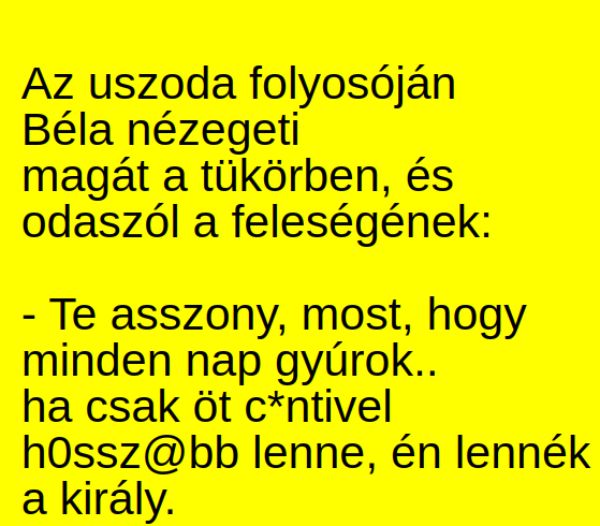 VICC: Az uszoda folyosóján Béla nézegeti magát a tükörben, és odaszól a feleségének