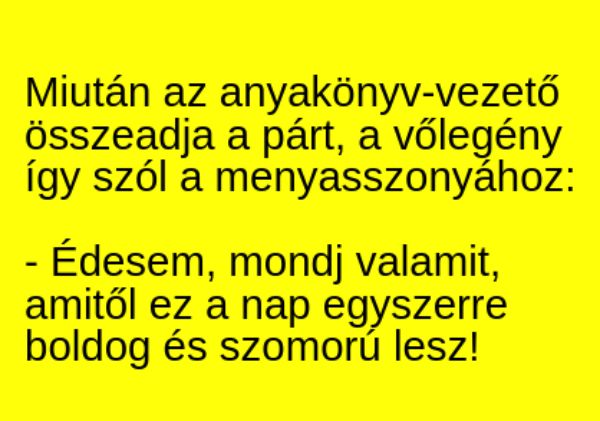 VICC: Miután az anyakönyv-vezető összeadja a párt, a vőlegény így szól a menyasszonyához:
