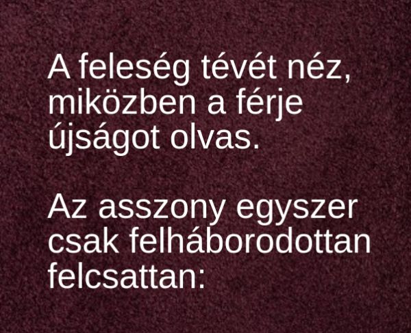 VICC: A feleség tévénézés közben egyszer csak felháborodottan felcsattan: