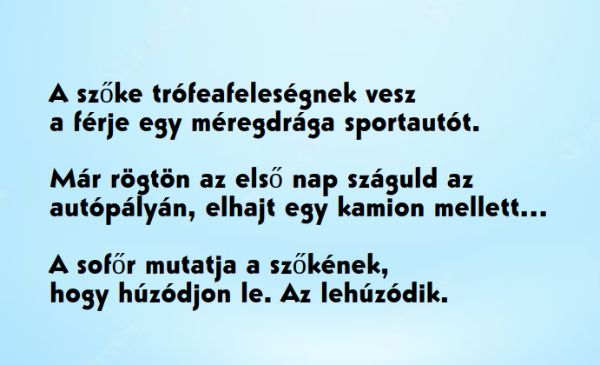 VICC: A szőke trófeafeleségnek vesz  a férje egy méregdrága sportautót. Másnap száguld az …