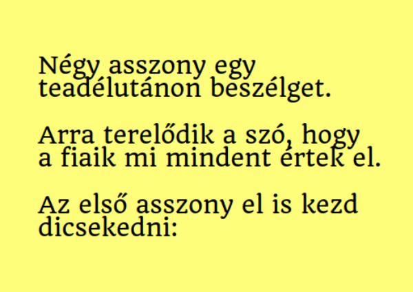 VICC: Az asszonyok egy teadélutánon a fiaik sikereivel dicsekszenek. Mondja az első: